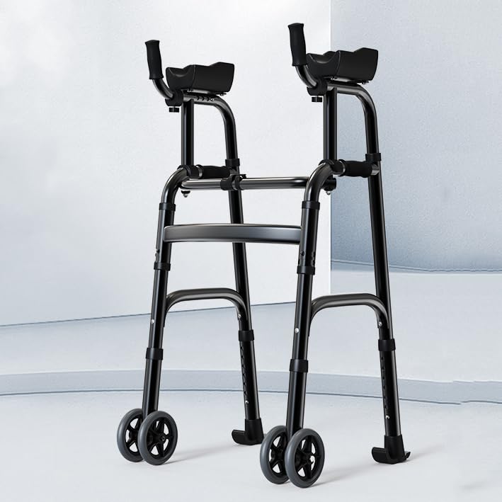 Andador con dos brazos, andador estándar con reposabrazos y ruedas dobles de 5', altura ajustable, reposabrazos acolchados extraíbles, ayuda ligera para caminar y movilizar a personas mayores.