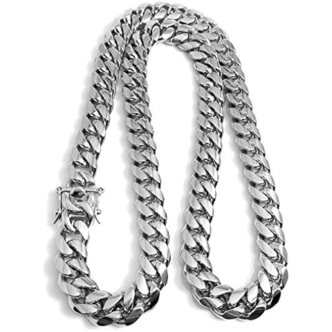 Hollywood Jewelry Gold Chain Necklace 14MM 14K White Gold Diamond Cut Smooth for Men Hip Hop Miami Cuban Link with a Warranty USA Made! (24) Cover