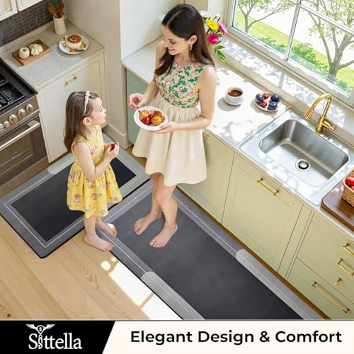 Image of SITTELLA Rubber Kitchen Mats Set of 2, Anti-Skid Kitchen Mats, Water Absorbent Rug, Carpets, Floor Mat for Home and Kitchen (120x40cm & 40x60cm) Grey, Rectangular