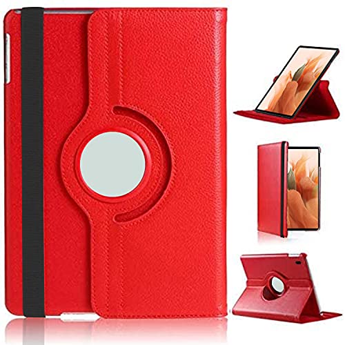 DN Technology Case For Samsung Galaxy Tab S8 Plus / S7 FE / S7+ 12.4 inch Multi Angle 360 Rotating Smart Folio Protective Tablet Cover with S Pen Holder (RED)