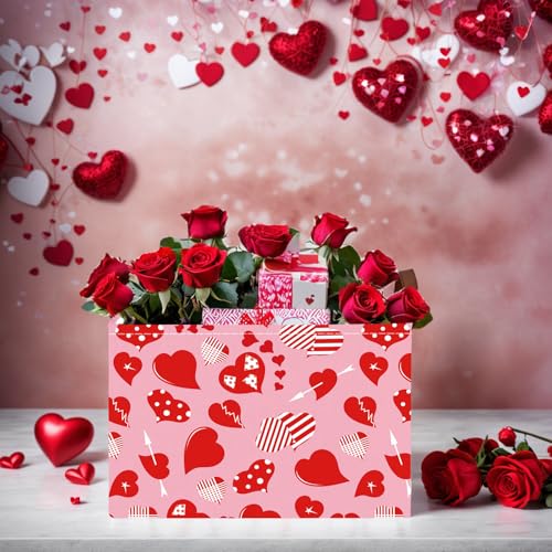 Image of Cute Large Valentine's Day Gift Basket Empty Heart Decor Storage Bin for Kid Baby Room Decor (Striped Red Heart)