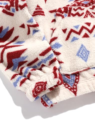 Image of ZAFUL Men 1 /4 Zipper Ethnic Aztec Fleece Unisex Winter Sweatshirt Tops 2026 | Funnel Neck Fluffy Polar Fleece Faux Sherpa Soft Thermal Pullover Kangaroo Pocket Jacket Hoodie Tops