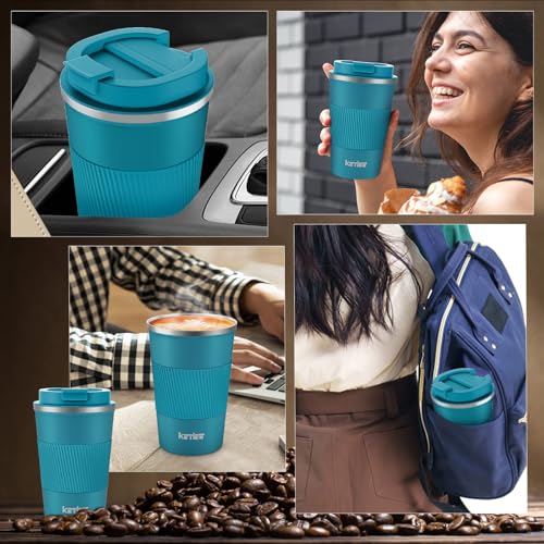 KETIEE Kaffeebecher to go,380ml Thermobecher Kaffee-to-go,Kaffeebecher Thermo,Doppelwandig Reisebecher Travel Mug,Vakuum Isolierbecher mit auslaufsicherem Deckel für Kaffee und Tee,Blau 4