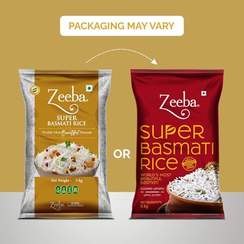 Image of Zeeba Super Basmati Rice 5 Kg, Fluffy & Naturally Aromatic, Gluten Free Fine Grains (Cooked length upto 23mm*) (Pack of 3)