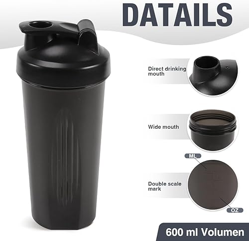 Miniatura 2 de Botella agitadora de 20 onzas, a prueba de fugas, para batidos de proteínas, botella agitadora para preentrenamiento y viajes, sin BPA y fácil de