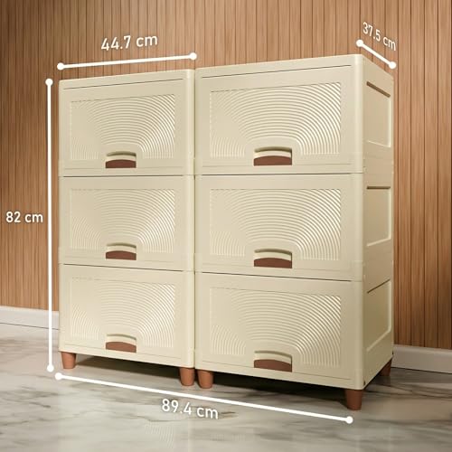 Image of Amazon Basics Multi-Purpose Large Organizer | Modular Storage Box for Clothes, Kitchen, Bedroom & Living Room | Stackable Rack, Space-Saving Wardrobe Cabinet (Off White), 6 Piece, 37.5LX44.7WX27H cm