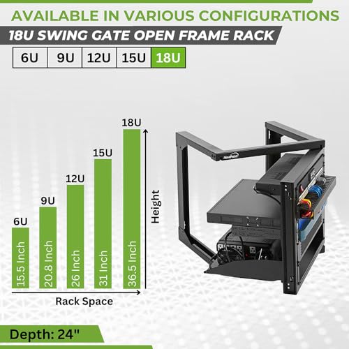 Image of NavePoint 18U Server Rack with Swing Gate - Wall Mount Rack for 19 Inch IT & AV Equipment - 24' Deep, Black