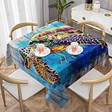 SHFJASBNUMG Mantel de mesa de comedor de estilo mediterráneo con diseño de océano, tortugas marinas, mantel para fiestas, bodas, pícnic, 140 x 140 cm