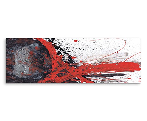 Panorama 150 x 50 cm Image Abstraite Impression sur Toile d'art décoration Murale Rouge Peint Noir Gris Blanc