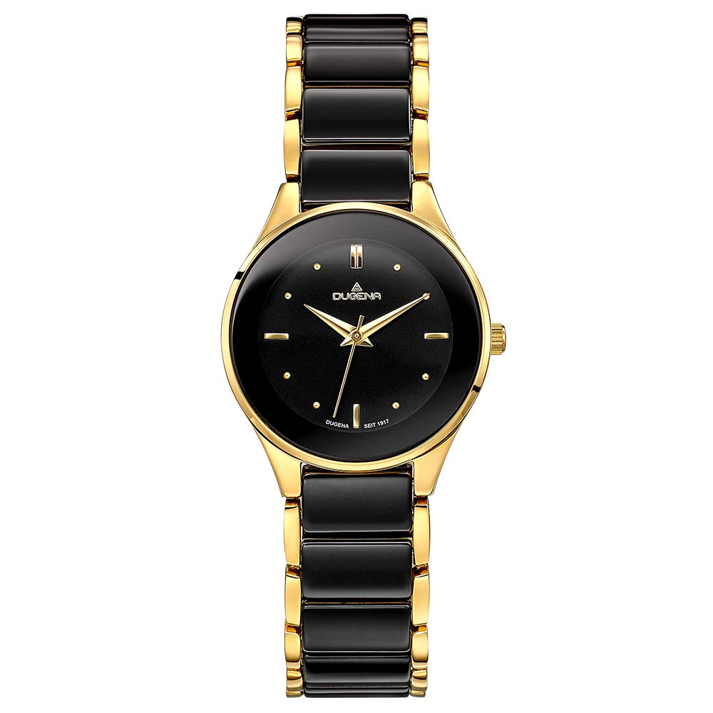 Dugena Damski zegarek na rękę Amica Ceramica ceramika 29 mm czarny/złoty