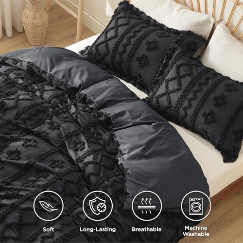 Image of Bedsure Boho Duvet Cover King Size, Soft & Comfortable Elegant Design Boho Bedding for Decoration, Machine Washable Comforter Cover for All Seasons,Includes 1 Duvet Cover & 2 Pillow Shams,Black
