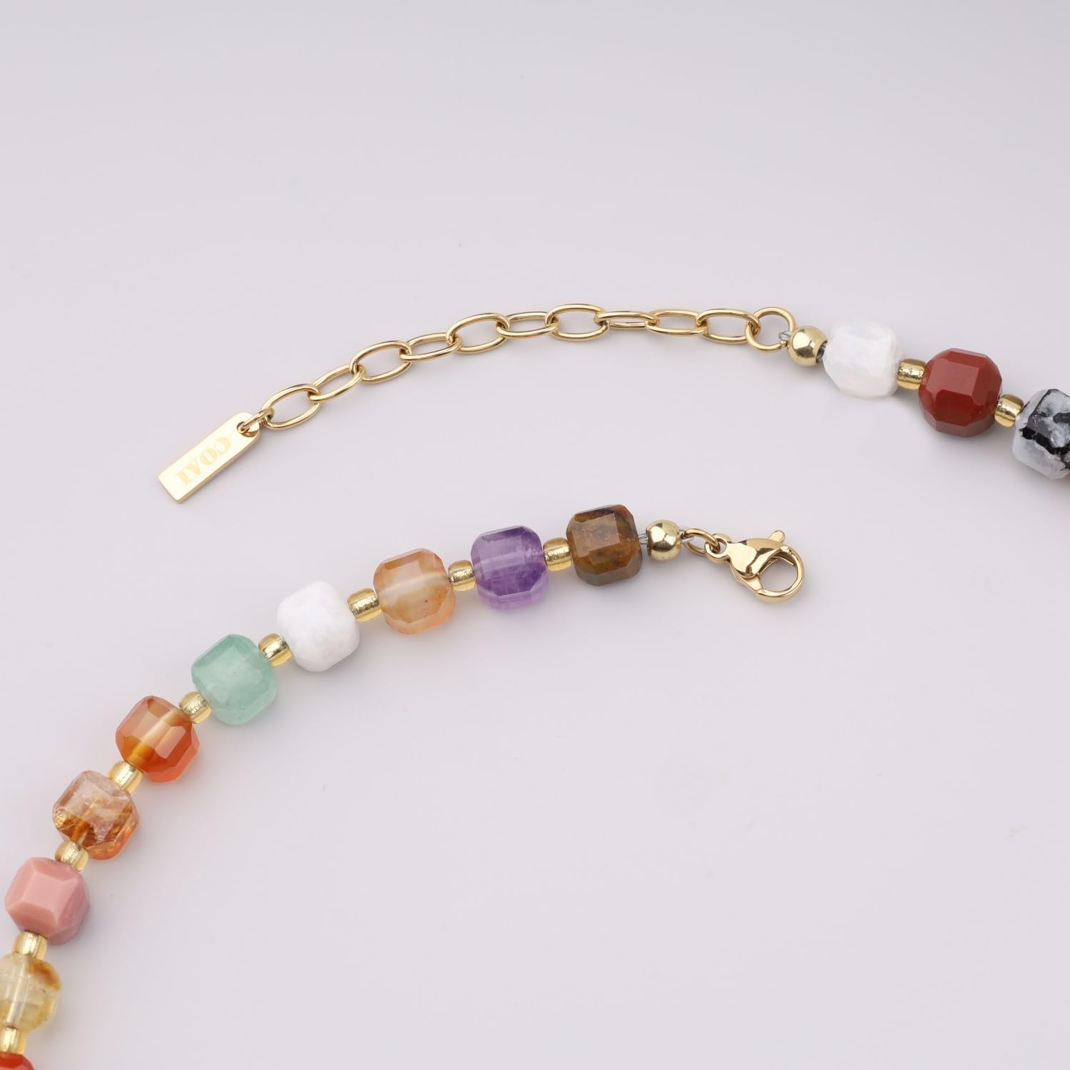 COAI Collana da Donna con Pietre Chakra, Collana di Perline Colorate Quadrate di Cristalli Naturali