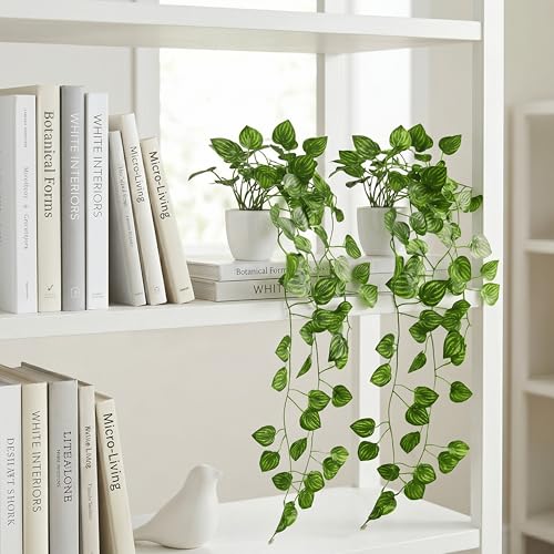 Image of Dekorly Artificial Hanging Garland with Pot - 100cm Rose Vine, 10cm Decorative Pot for Table, Shelf & Wall Decor (2, Vines-02)