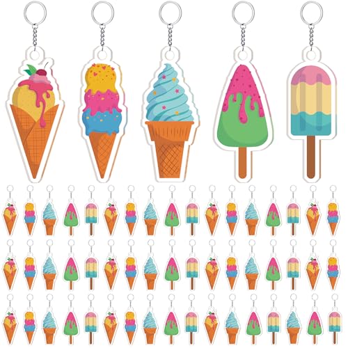 Kenning 50 Pcs Ice Cream Keychains Bulk Summer Party Favors 5 Styles