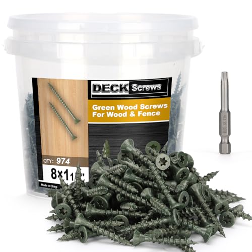 Image of Deck Screws #8 x 1-1 /4'', T25 Star Torx Drive Flat Head Wood Screws, Green, 5lb