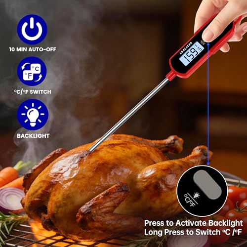 Image of Lonicera Digital Candy Thermometer with Pot Clip, 11 inch Long Probe, Instant Read 2-3s, IPX6 Waterproof Food Thermometer with Backlight, for Deep Fry, Oil & Meat (Red)