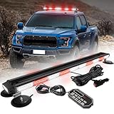 LRTER 42inch 206 LED Rooftop Emergency Strobe Light Bar Flashing Safety Lights w/Controller Traffic Advisor Warning Hazard Light for Trucks Vehicles Construction Tow Pickup Snowplow Red White
