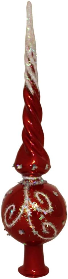 Christmas Tree Topper – Unique Collection of Blown Glass Xmas Tree Finials – Mouth-blown, hand-painted Treetop Glass Season Decorations, Tree Top Ornament, Red Christmas Tree Finial, 10 inch, Curl Red
