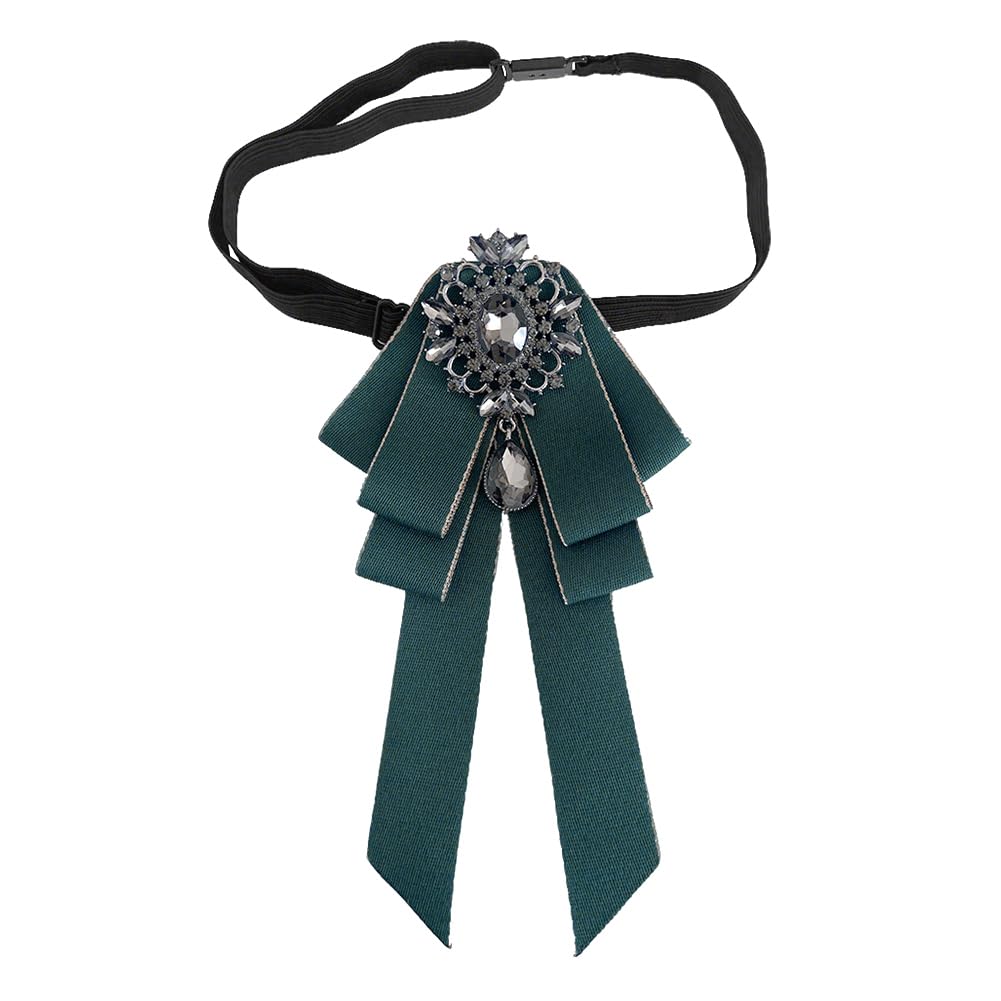 Rhinestone Retro British Style Pre-tied Adjustable Fabric Ribbon Bow Tie for Women Men Uniform Necktie Bownot