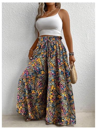 Verdusa Women's Plus Size Boho Floral Baggy Flowy Pants Vacation Wide Leg Loose Trousers4