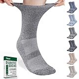 Bulinlulu Diabetic Socks for Men Women-6 Pairs Non Binding Crew Diabetic Neuropathy Socks with Seamless Toe for Men Size 9-12(Large-Dark)