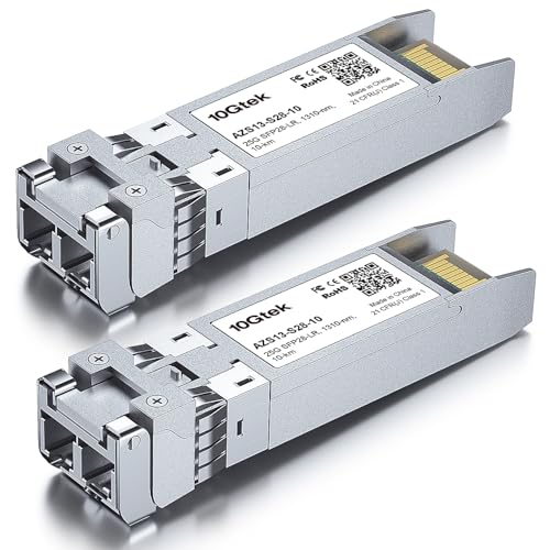 Image of 10Gtek 25G SFP28 SFP+ Transceiver, 25GBase-LR Duplex LC SMF Optical Module for Cisco SFP-25G-LR-S, 1310nm, DDM, up to 10km, Pack of 2