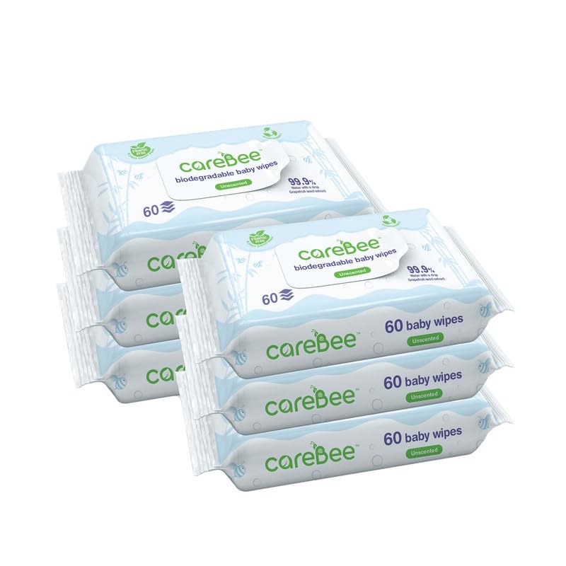 99.9% Water Baby Wipes | Biodegradable Plant-Based & Plastic-Free | Hypoallergenic Unscented Extra Gentle for Sensitive Newborn Skin | 60 wipes per Pack (6 White)
