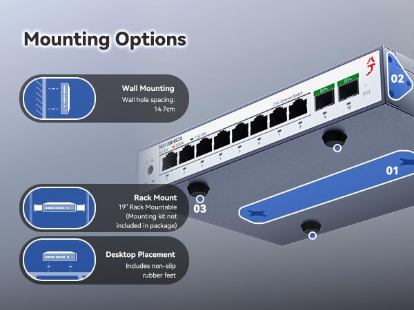 Image of 10 Port 2.5G Unmanaged Ethernet Switch,2x10G SFP+, 8x2.5 RJ45 Gigabit Network Switch, Robust Home Network Switch,Surpassing Basic Ethernet Splitter, Plug & Play, Desktop /Wall-Mount