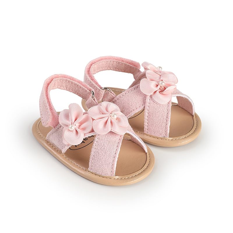 Infant Baby Girls Sandals Comfort Premium Summer Outdoor Casual Beach Shoes with Floral Anti Slip Soft Sole Newborn Toddler Prewalker First Walking Shoes