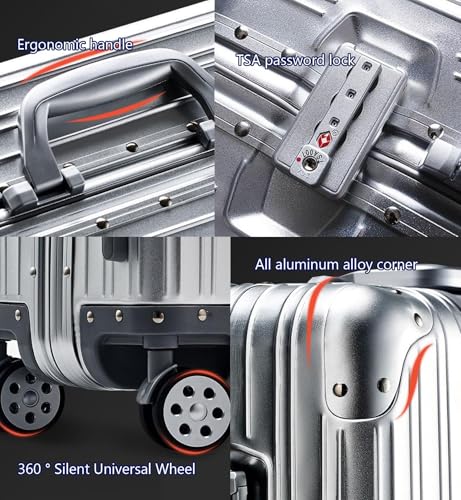 Silver Suitcase Zipperless All Aluminum Luggage Large Carry on Suitcase Lightweight Cabin Suitcase with Spinner Wheels TSA Combination Lock,Gold,29in3