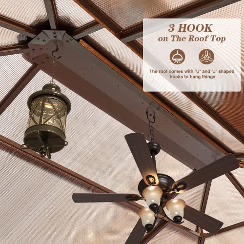 Erommy 12' X 16' Gazebo Polycarbonate Double Roof Canopy Outdoor Aluminum Frame Pergola, Permanent Pavilion With Netting And Curtains For Garden Patio Lawns Parties #TOP3