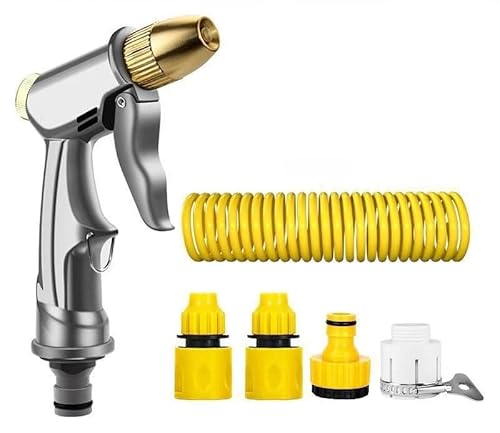高圧洗車ガン ガーデンスプレーガン ホースノズル 水道水ツールポンプノズル バネ式伸縮ホースセット Demanca 漏れ防止設計 洗車、植物の洗浄、ペットのシャワー、床掃除、ガーデンスプレー、ウォータークリーニングガンなどに最適です (10m)