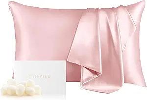 THXSILK 100% Mulberry Silk Pillowcase for Hair and Skin, Grade 6A+ Dual-Sided Silk Pillow Case with Hidden Zipper, King Size 20"x36" Silk Pillow Case, 1pc, Light Pink