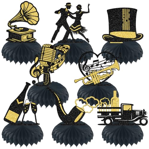 Lot de 8 pièces de centre de table en nid d'abeille rétro pour fête de danse des années 20 - Décorations de fête des années 1920 - Fournitures de fête...
