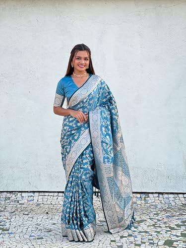 Image of Banarasi Satin Silk Zari Woven Dusty Color Saree with Unstitched Blouse Piece