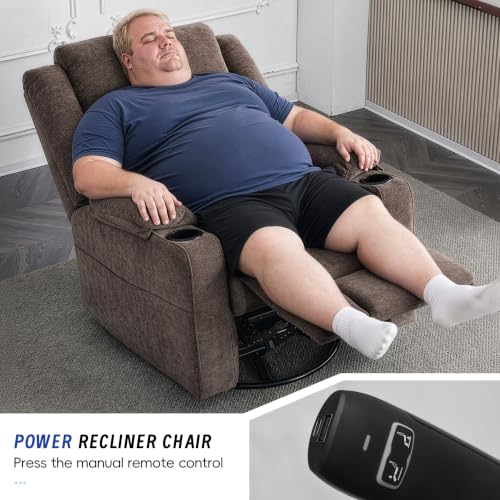 Image of Power Swivel Rocker Recliner Chair with Massage and Heat for Adults,Electric Glider Reclining Single Sofa Chair for Living Room,USB & Type-C Charging Ports, Infinite Position,Coffee Brown