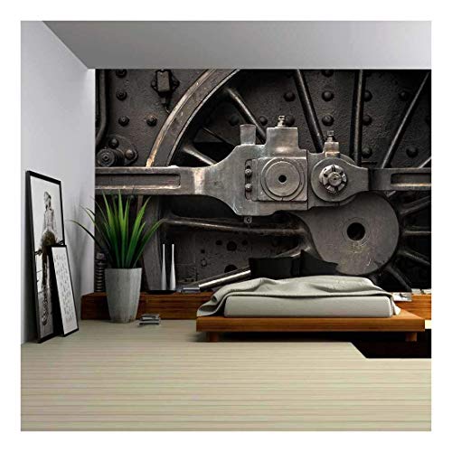 Wall26 - Old Steam Engine Train Wheels And Parts Close-Up - Removable Wall Mural | Self-Adhesive Large Wallpaper - 100X144 Inches #TOP27