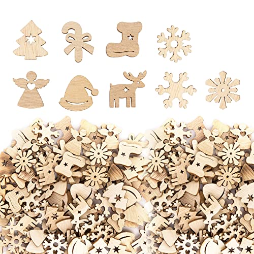 TAIYOU 100 Piezas Decoracion Arbol Navidad Madera Adornos para DIY Decoraciones Colgantes Navideñas Tarjeta de Navidad 9 Estilos