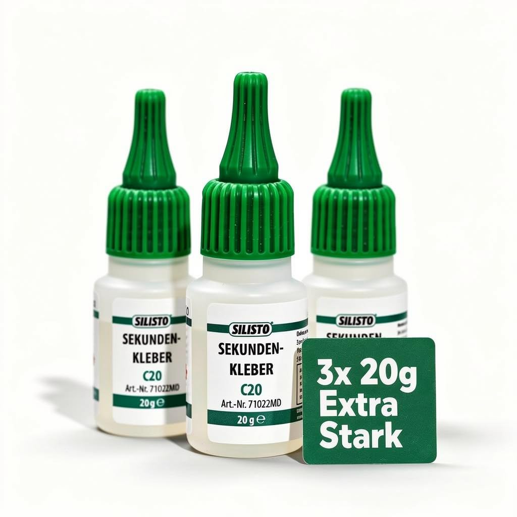 SILISTO Sekundenkleber Extra Stark 3x 20g – Dünnflüssiges Cyanacrylat für Modellbau & Haushalt – Universal Kleber & Bastelkleber Transparent Flüssig für Gummi, Kunststoff, Holz, Glas & Porzellan uvm