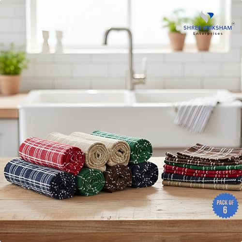 Image of Vriksham Premium Set of 6-Piece Pure Cotton Dish Towels - Highly Absorbent, Quick-Dry & Multipurpose Kitchen Cleaning Cloths,18 x 18 inch (6, Multi 18x18)