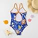 HPSOM Girls One Piece Swimsuit Kids Girl Halter Quick Dry Swimwear Beach Summer Floral Bathing Suit 4-12 Years Navyblue