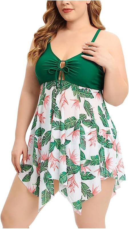 Image of Plus Size Floral Printed Two Pieces Swimsuits - XL - 8XL