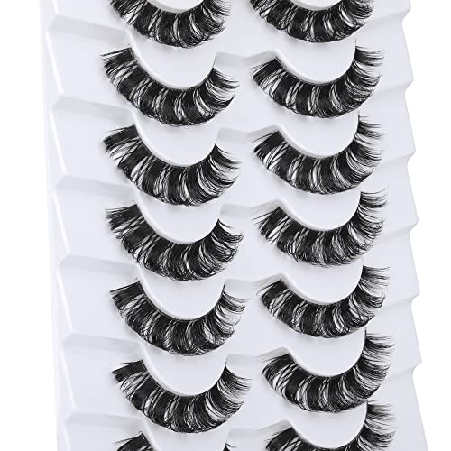 ALICROWN Eyelashes Russian Strip Lashes Clear Band Lashes DD Curl Lashes Strips 3D Faux Mink Lashes 7Pairs Wispy Eyelashes Pack