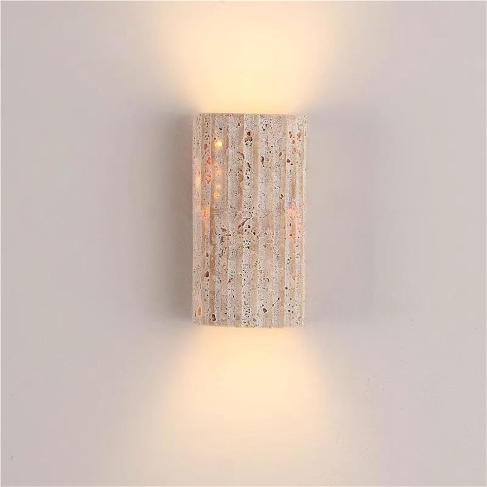 Mid Century Up Down Wall Light Natural Yellow Travertine LED Wall Sconce