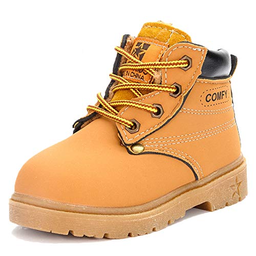 Toddler Kids Boys Girls Hiking Boots Waterproof Synthetic Leather Non Slip Martin Ankle Outdoor Boots Shoes (Toddler/Little Kids) 10.5 Little Kid, 02 Yellow Toddler Boots