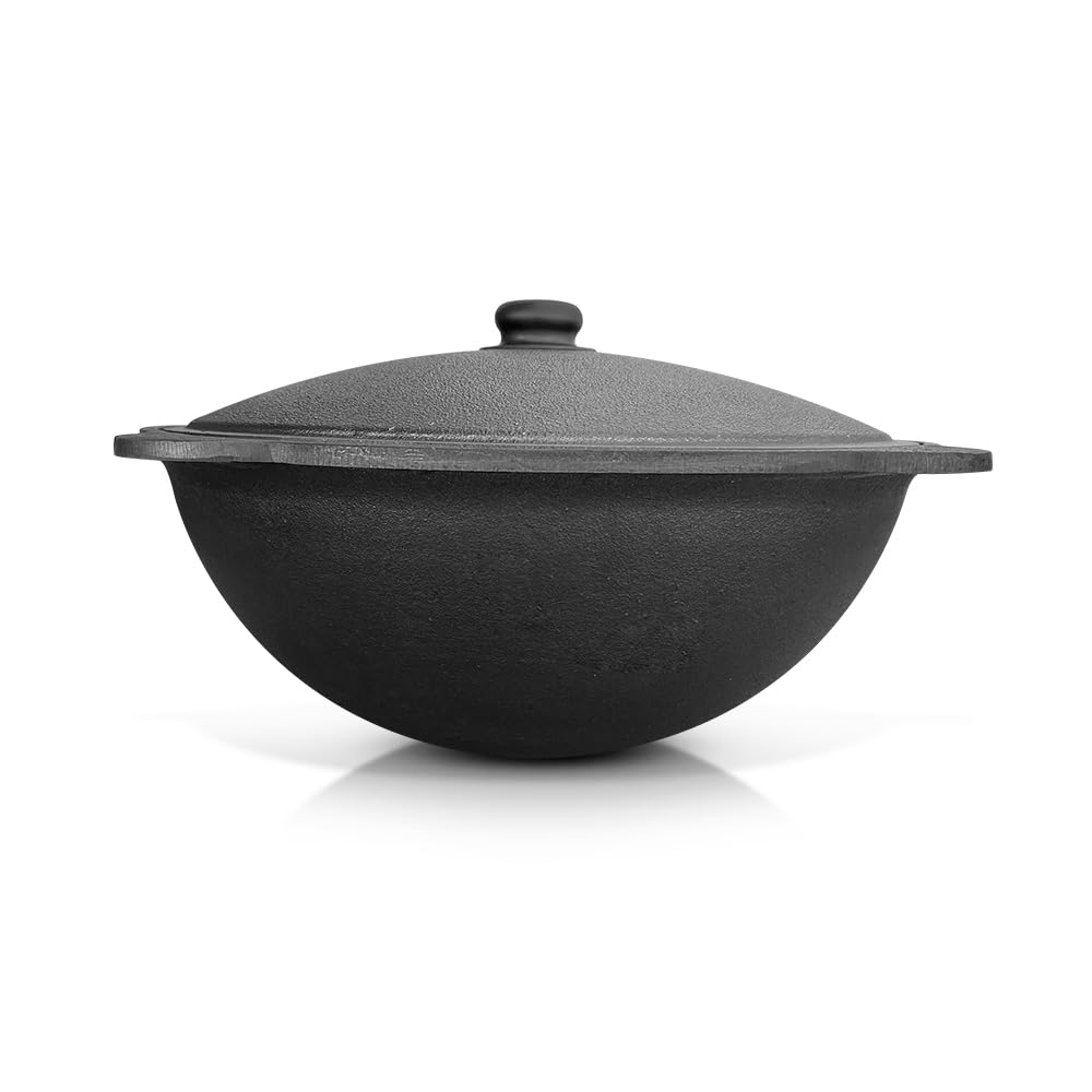 Kazan - Cuchara de hierro fundido con tapa de aluminio de 6 l para Plov, 40 cm, cucharón para Plov, 40 cm, olla uzbekistán, WOK Plov, estufa de fuego Kazan Plov
