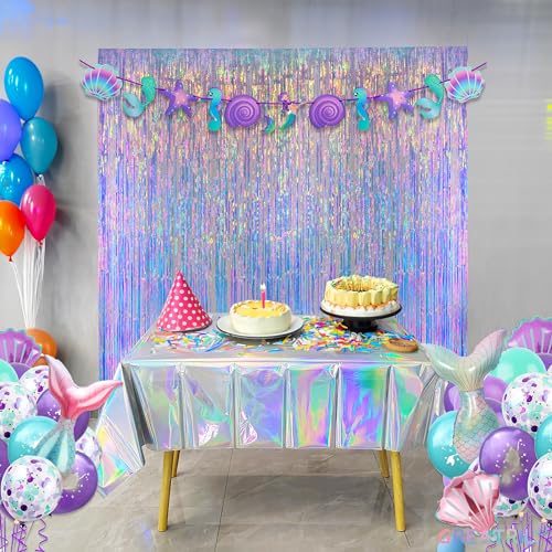 Iridescent Party Streamers Backdrop - GREATRIL Holographic Tinsel Foil Fringe Curtain for Mermaid/Disco Theme/Euphoria/Eras Party Decor, 1m x 2m, Pack of 2 - Image 8