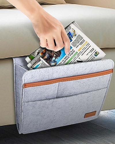 ERKOON Betttasche, Bett Organizer EinhäNgen, Betttasche Zum EinhäNgen Dickerem Filz Rutschfeste Mit Schnalle Baby Kinder Fernbedienungshalter Sofa Bedside Hanging Storage Organizer (Grau)