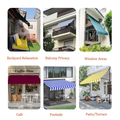Toldo exterior sin taladro enrollable e impermeable de rayas azules 8