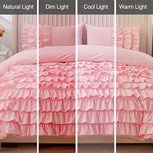 Holawakaka DG-YU02 Pink Waterfall Ruffle Comforter Set Full Size Multi-Layers Ruffled Shabby Chic 3Pcs Bedding Set thumb #3